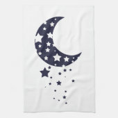 濃紺の月および星のシルエットの魔法の空 キッチンタオル (縦)