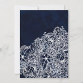 濃紺の水彩画の冬の花柄のブライダルシャワー 招待状 (裏面)