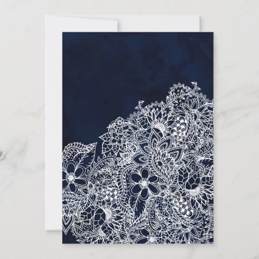 濃紺の水彩画の冬の花柄のブライダルシャワー 招待状 (裏面)