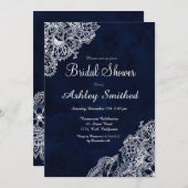 濃紺の水彩画の冬の花柄のブライダルシャワー 招待状 (正面/裏面)
