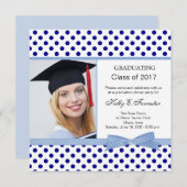 濃紺の水玉模様の卒業パーティー 招待状 (正面/裏面)