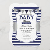 濃紺の灰色のストライプのベビーシャワーの招待状 招待状 (正面/裏面)