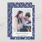 濃紺の点々のあるな緑のカスタムな写真の休日カード シーズンカード (正面/裏面)