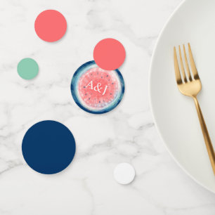 濃紺の珊瑚のピンクの素朴な結婚式のスイカ コンフェッティ