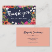 濃紺の珊瑚のBoho花フレームは感謝していしています 名刺 (正面/裏面)