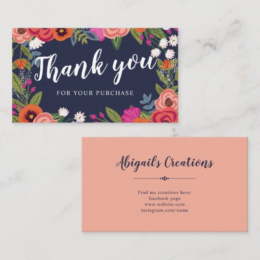 濃紺の珊瑚のBoho花フレームは感謝していしています 名刺 (正面/裏面)