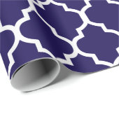 濃紺の白いクローバーのカスタムな背景色 ラッピングペーパー (ロールコーナー)