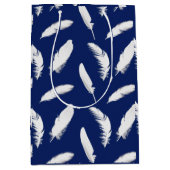 濃紺の白い羽のプリント ミディアムペーパーバッグ (正面)