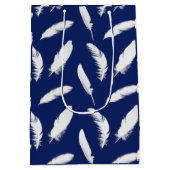 濃紺の白い羽のプリント ミディアムペーパーバッグ (裏面)