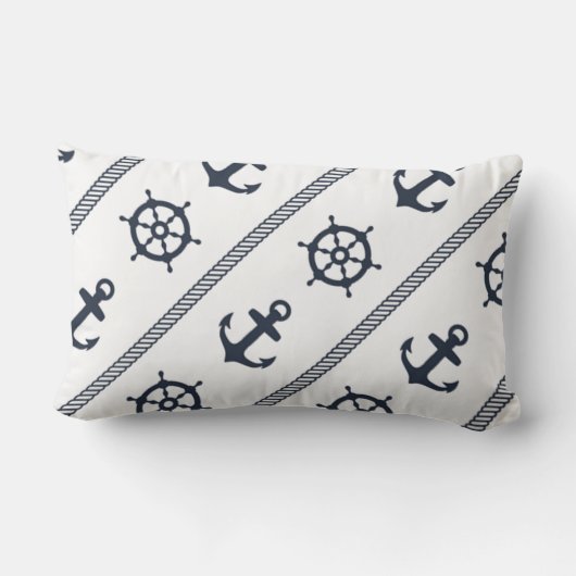 濃紺の白い船の車輪のいかりの航海のな男の子 ランバークッション (裏面)