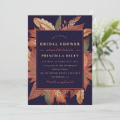 濃紺の秋の茶色の花柄のブライダルシャワー 招待状 (スタンド正面)