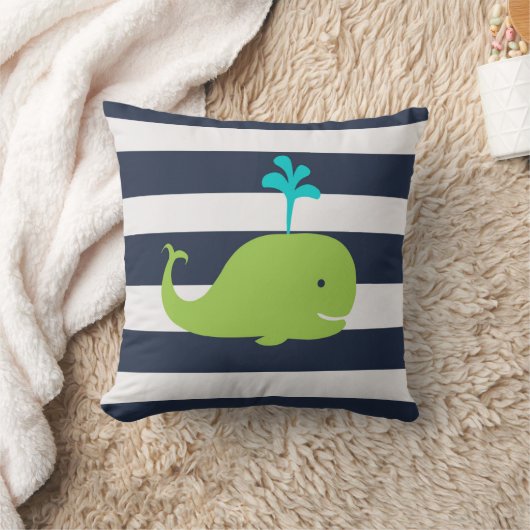 濃紺の緑および白のクジラの航海のな枕 クッション (ブランケット)