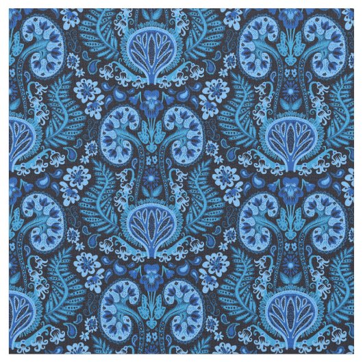 濃紺の腎臓のダマスク織 ファブリック (クローズアップ)