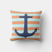 濃紺の航海のないかりのオレンジ真新しい青い縞 クッション (正面)