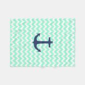 濃紺の航海のないかりのミントの青シェブロン フリースブランケット (正面(横))