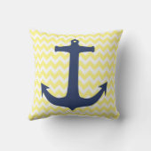 濃紺の航海のないかりの黄色の白シェブロン クッション (裏面)