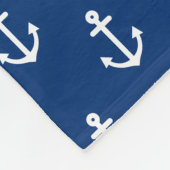 濃紺の航海のないかりパターン フリースブランケット (角)