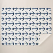 濃紺の航海のないかりパターンsherpa毛布 シェルパブランケット (正面(横))