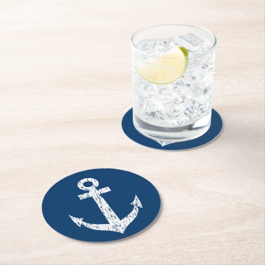 濃紺の航海のなボートのいかりの紙のコースター ラウンドペーパーコースター (インサイチュ)