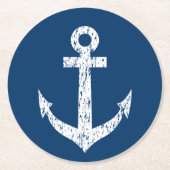 濃紺の航海のなボートのいかりの紙のコースター ラウンドペーパーコースター (正面)