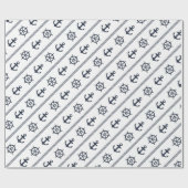 濃紺の航海のな白い船の車輪のいかり ラッピングペーパー (フラット)