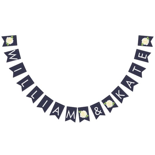 濃紺の花のアイボリーのばら色の結婚披露宴の旗布 バンティングフラッグ (全)