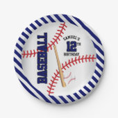 濃紺の野球の誕生日のデザイン|は個人化なります ペーパープレート (正面)