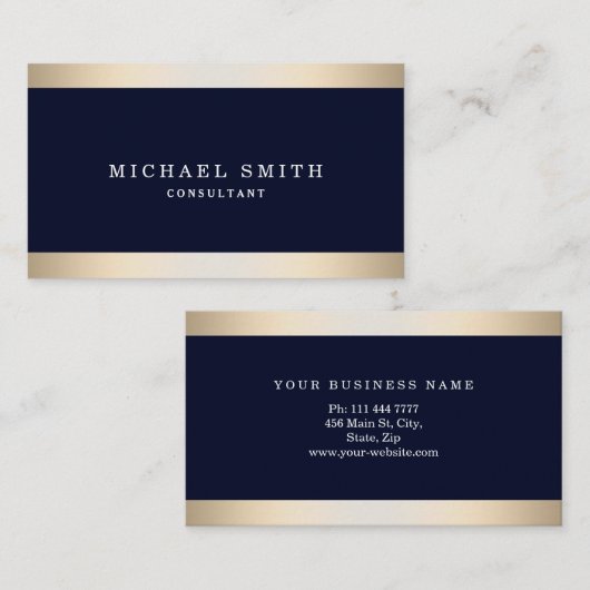 濃紺の金ゴールドのストライプのでモダンなスタイリッシュ個人化して下さい 名刺 (正面/裏面)