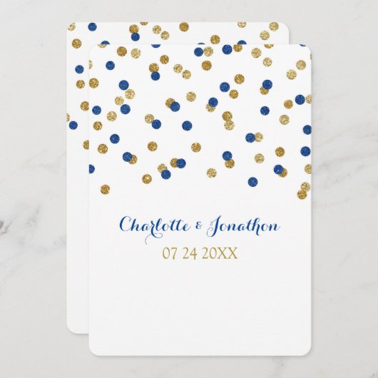 濃紺の金ゴールドの紙吹雪の結婚式招待状 招待状 (正面/裏面)