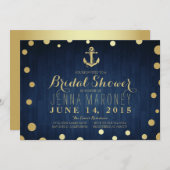 濃紺の金ゴールドホイルのいかりの航海のなブライダルシャワー 招待状 (正面/裏面)