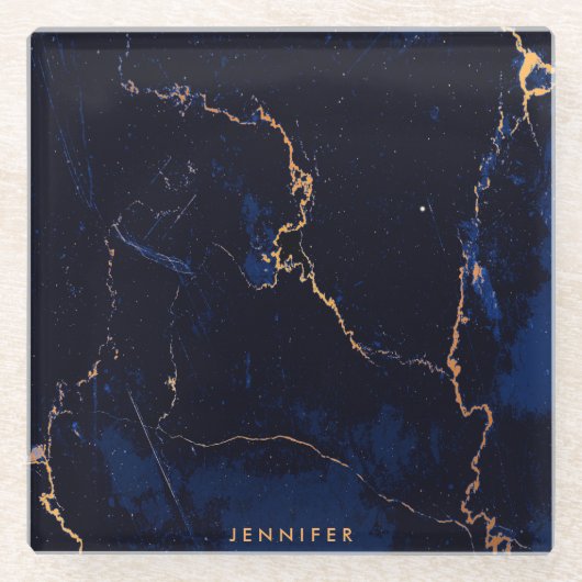 濃紺の金大理石 ガラスコースター (正面)