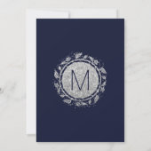 濃紺の銀の花のグリッターのブライダルシャワー 招待状 (裏面)