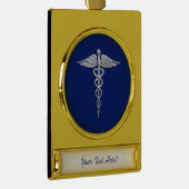 濃紺の銀製のクロムケリュケイオンの医学の記号 ゴールドプレートバナーオーナメント (右)