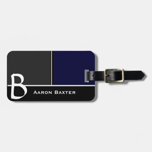 濃紺のMasculineMonogrammedのカスタムな荷物のラベル ラゲッジタグ (正面横)