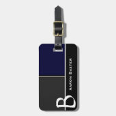 濃紺のMasculineMonogrammedのカスタムな荷物のラベル ラゲッジタグ (正面縦)
