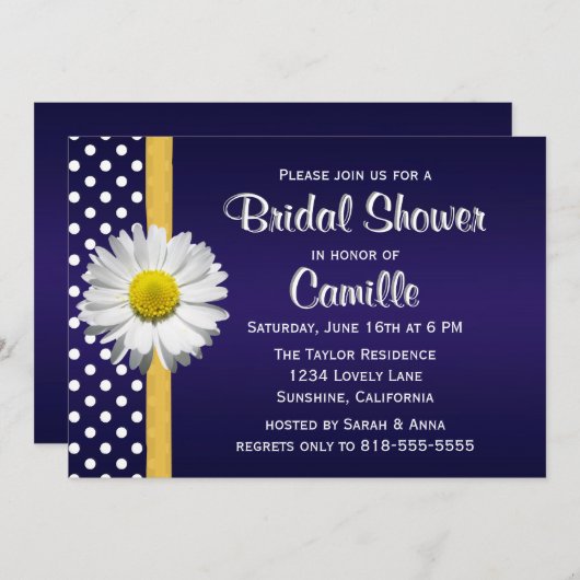 濃紺のYellowDaisyのブライダルシャワーの招待状 招待状 (正面/裏面)