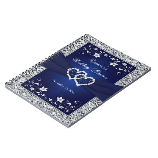 濃紺は、結合されたハートの花柄のノートに銀を着せます ノートブック (左側)