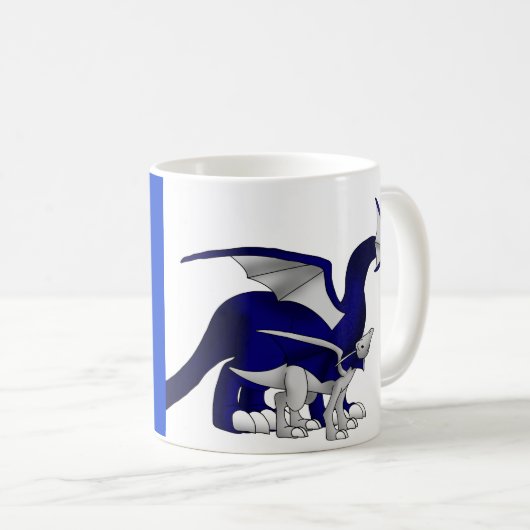 濃紺または銀の母および子供のドラゴンのマグ コーヒーマグカップ (正面右)