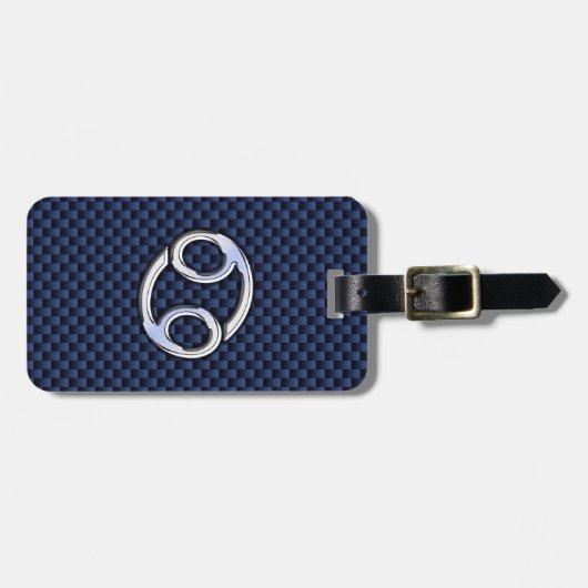 濃紺カーボン繊維のプリントの蟹座の(占星術の)十二宮図の印 ラゲッジタグ (正面横)