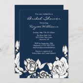 濃紺シックな花のブライダルシャワーの招待状 招待状 (正面/裏面)