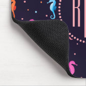 濃紺パターンの水彩画のタツノオトシゴ マウスパッド (コーナー)