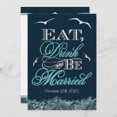 濃紺及び水の航海のな結婚式招待状 招待状 (正面/裏面)