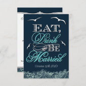 濃紺及び水航海のな結婚RSVPのカード 出欠カード (正面/裏面)