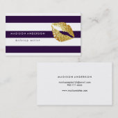 濃紺及び白くシックな金ゴールドの唇-メーキャップアーティスト 名刺 (正面/裏面)