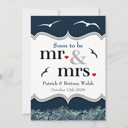 濃紺及び白く航海のな結婚式招待状 招待状 (正面)