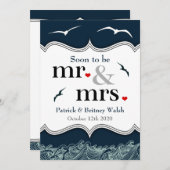 濃紺及び白く航海のな結婚式招待状 招待状 (正面/裏面)