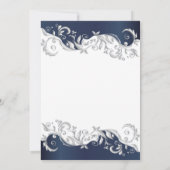 濃紺及び白の花の渦巻の結婚式招待状 招待状 (裏面)