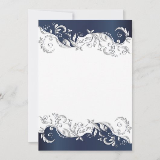 濃紺及び白の花の渦巻の結婚式招待状 招待状 (裏面)