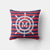 濃紺及び赤のストライプの舵のモノグラム クッション (裏面)