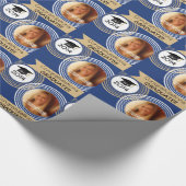 濃紺及び金ゴールドの点々のあるな円の写真の卒業 ラッピングペーパー (角)